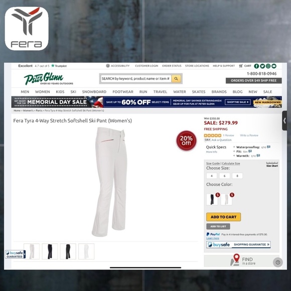 FERA Tyra Soft Shell 4-Way Stretch Waterproof Snow/Ski Pants in White  NWT/14R - Picture 13 of 13